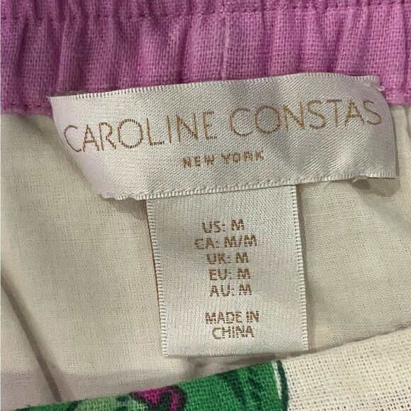 New Caroline Constas multicolor palm tropical Linen Pink Green Midi Skirt Medium - Picture 11 of 13